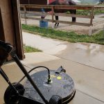 Concrete cleaning floors of horse stalls